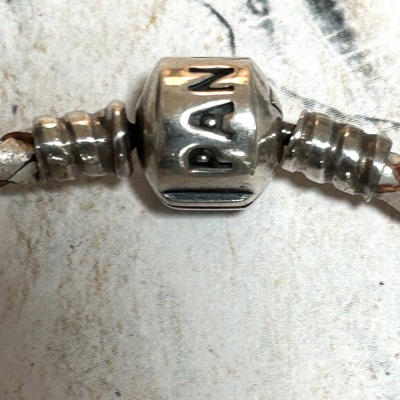 Pandora Sterling Silver Braided Leather Bracelet With Floral Pink Enamel Charm - Picture 4 of 16